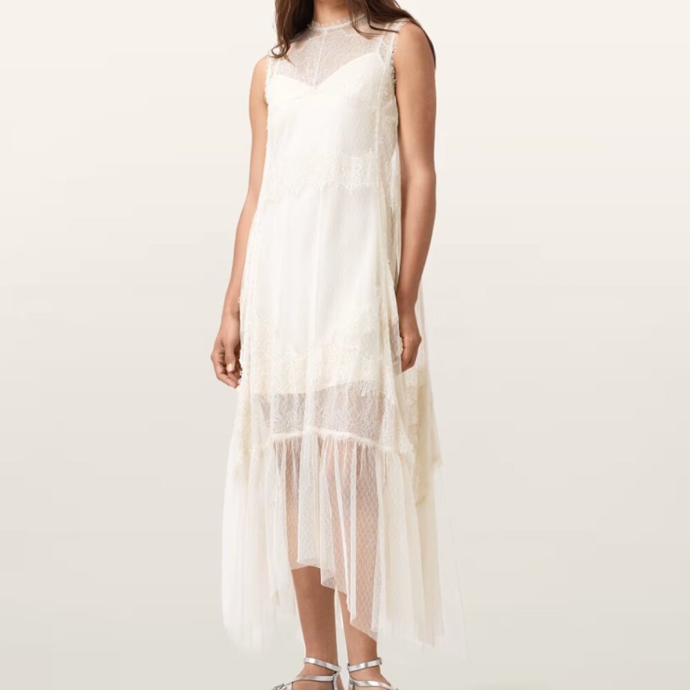 NWOT AllSaints Clara Lace Trim Midi Dress